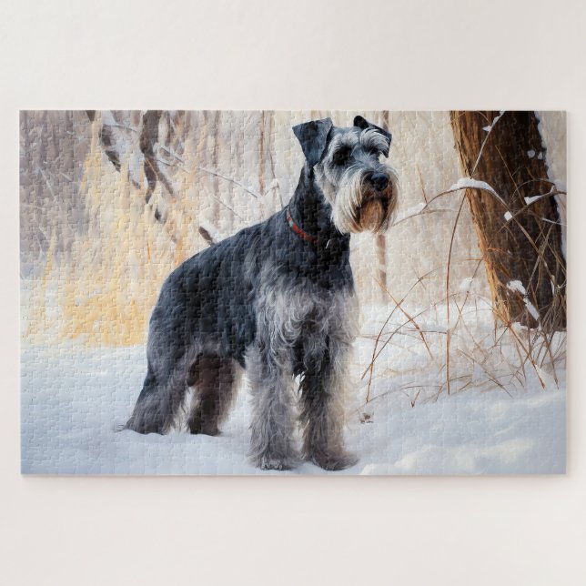 Schnauzer Let It Snow Christmas Jigsaw Puzzle (Horizontal)