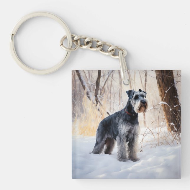 Schnauzer Let It Snow Christmas Keychain (Front)
