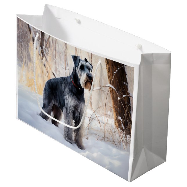 Schnauzer Let It Snow Christmas Large Gift Bag (Front Angled)