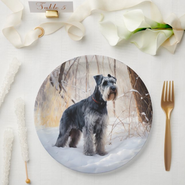 Schnauzer Let It Snow Christmas Paper Plates (Wedding)