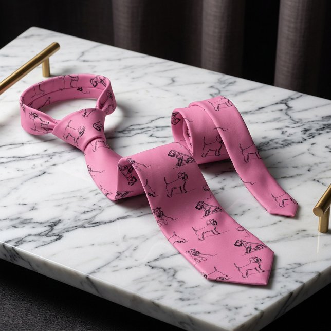 Schnauzer Line Art pink Neck Tie (Miniature Schnauzer Line Art Pink Tie)