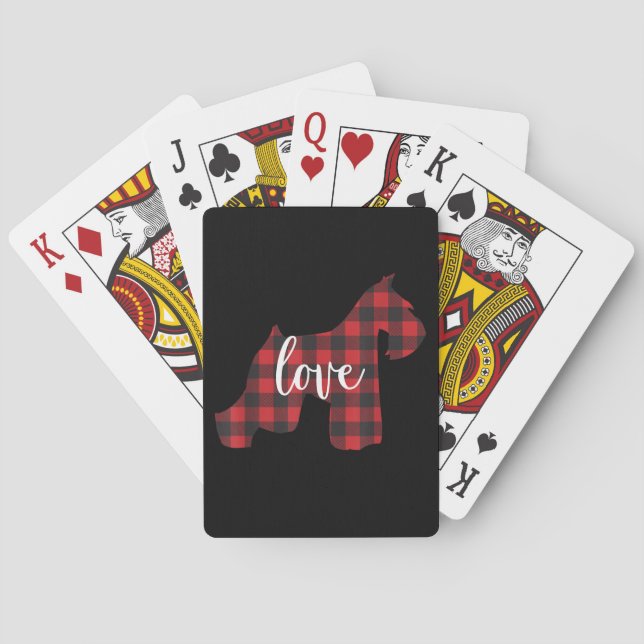 Schnauzer Lover | Buffalo Plaid Schnauzer Mom Love Poker Cards (Back)