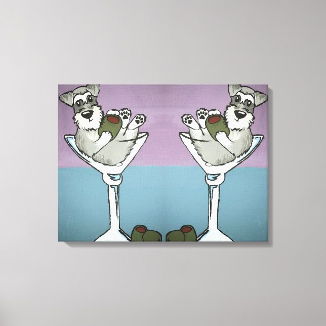 Schnauzer Martini Double the Trouble Canvas Art (Front)