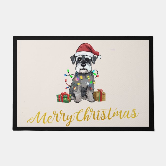Schnauzer Merry Christmas Door Mat (Front)