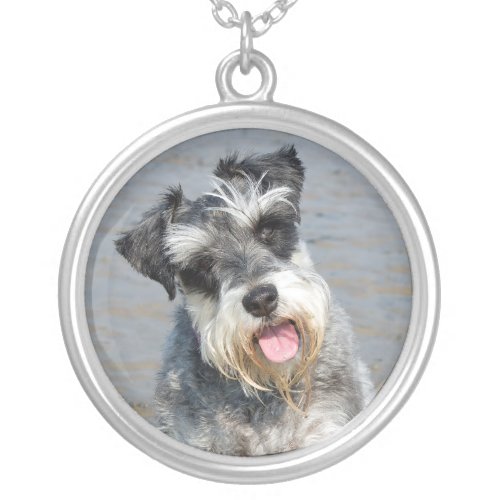 Schnauzer miniature dog cute photo portrait gift silver plated necklace