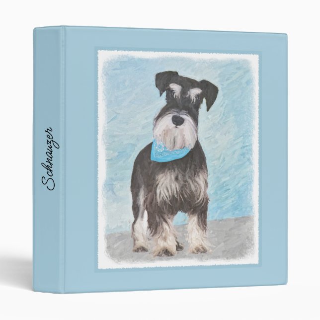Schnauzer (Miniature) Painting - Cute Original Dog 3 Ring Binder (Front/Spine)