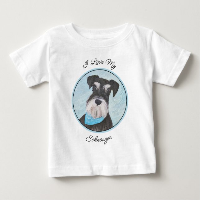 Schnauzer (Miniature) Painting - Cute Original Dog Baby T-Shirt (Front)