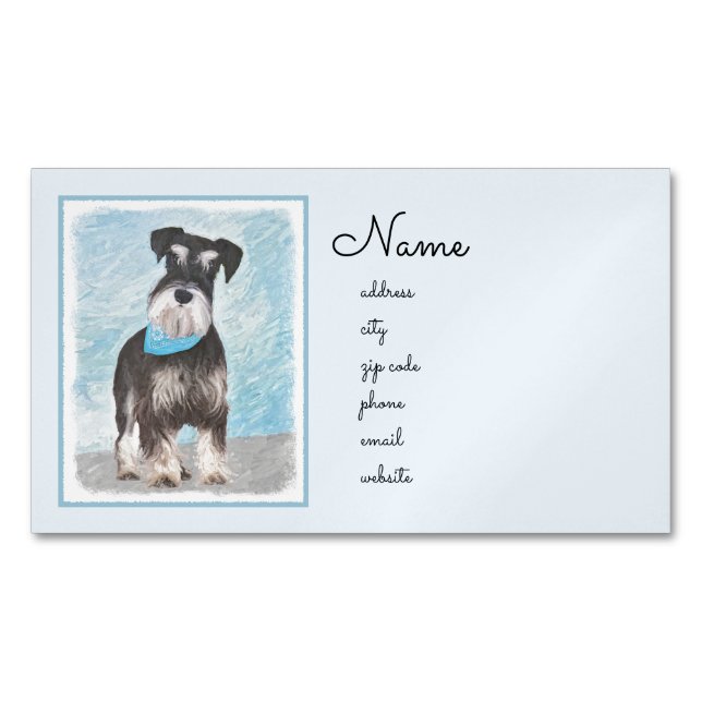 Schnauzer (Miniature) Painting - Cute Original Dog Business Card Magnet (Front)