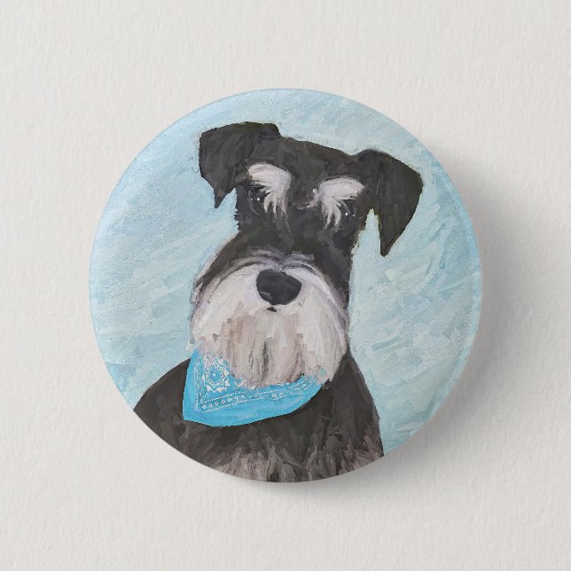 Schnauzer (Miniature) Painting - Cute Original Dog Button (Front)