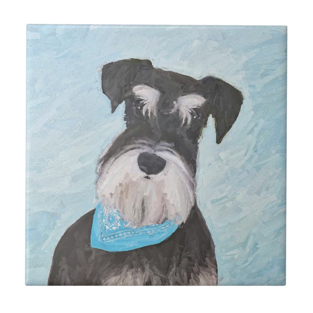 Schnauzer (Miniature) Painting - Cute Original Dog Ceramic Tile (Front)