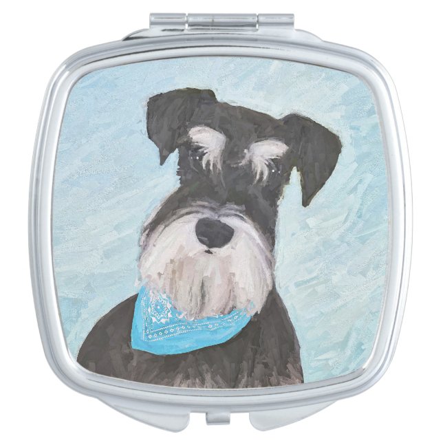 Schnauzer (Miniature) Painting - Cute Original Dog Compact Mirror (Front)