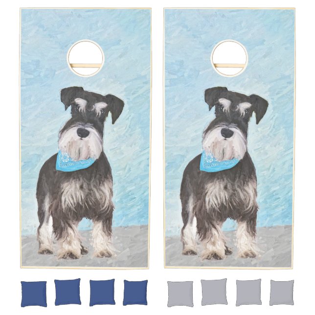 Schnauzer (Miniature) Painting - Cute Original Dog Cornhole Set (Set)