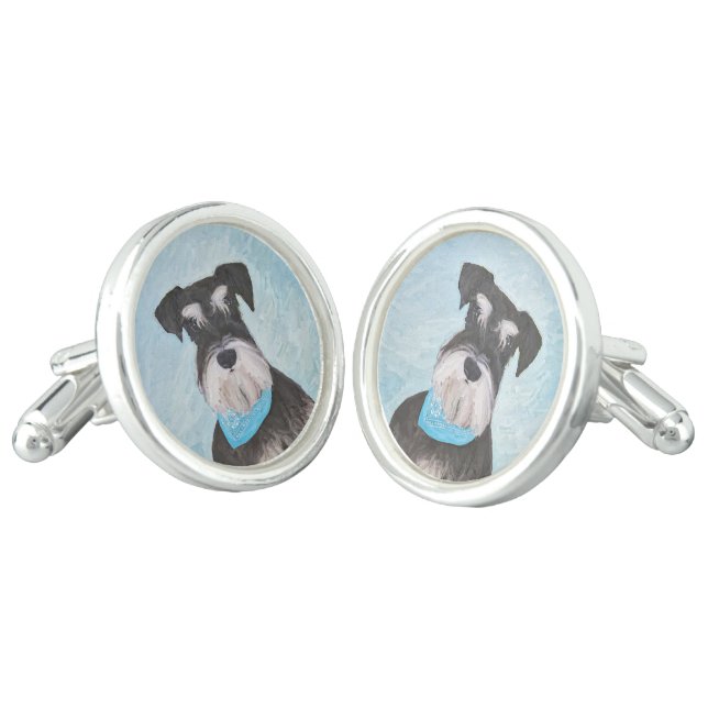 Schnauzer (Miniature) Painting - Cute Original Dog Cufflinks (Angled)