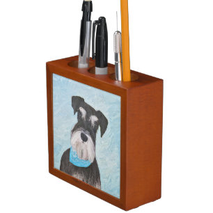 Schnauzer (Miniature) Painting - Cute Original Dog Desk Organizer