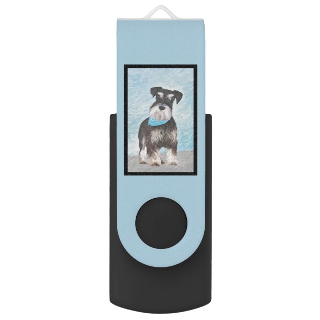 Schnauzer (Miniature) Painting - Cute Original Dog Flash Drive (Back (Vertical))
