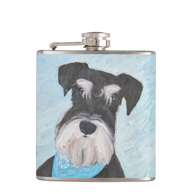 Schnauzer (Miniature) Painting - Cute Original Dog Flask (Front)
