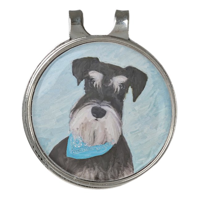 Schnauzer (Miniature) Painting - Cute Original Dog Golf Hat Clip (Front)
