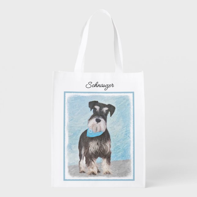 Schnauzer (Miniature) Painting - Cute Original Dog Grocery Bag (Back)