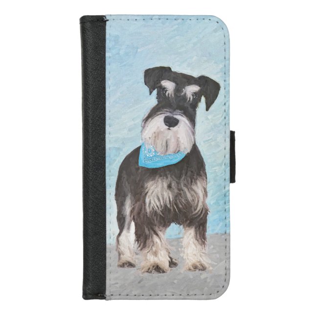 Schnauzer (Miniature) Painting - Cute Original Dog iPhone Wallet Case (Front)