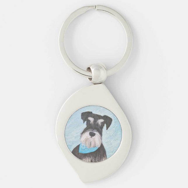 Schnauzer (Miniature) Painting - Cute Original Dog Keychain (Front)