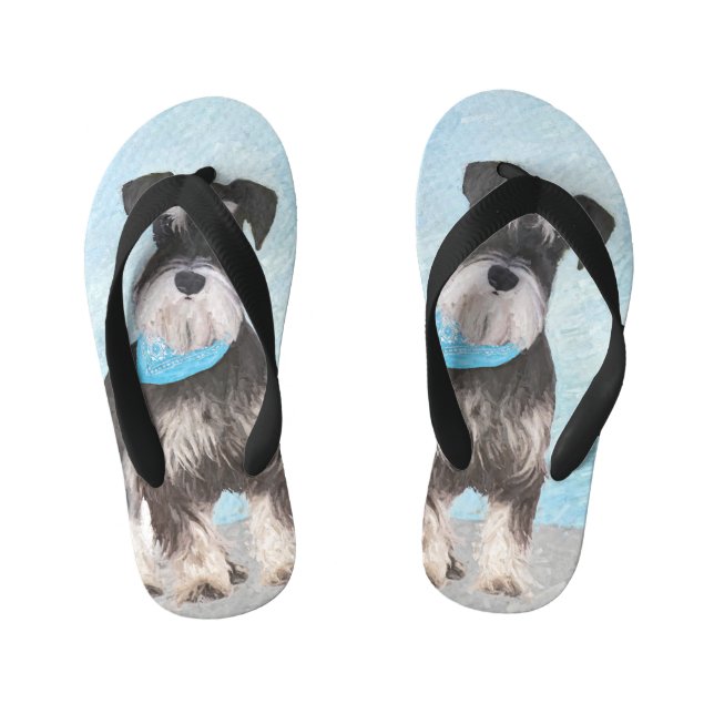 Schnauzer (Miniature) Painting - Cute Original Dog Kid's Flip Flops (Footbed)