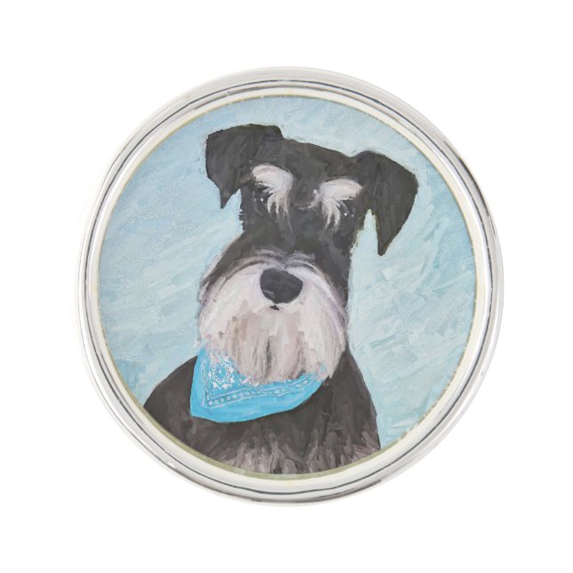 Schnauzer (Miniature) Painting - Cute Original Dog Lapel Pin (Front)