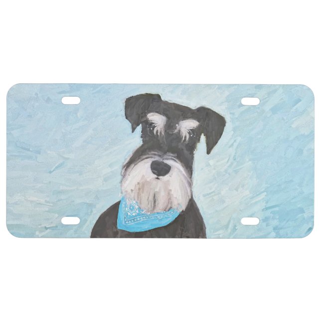 Schnauzer (Miniature) Painting - Cute Original Dog License Plate (Front)