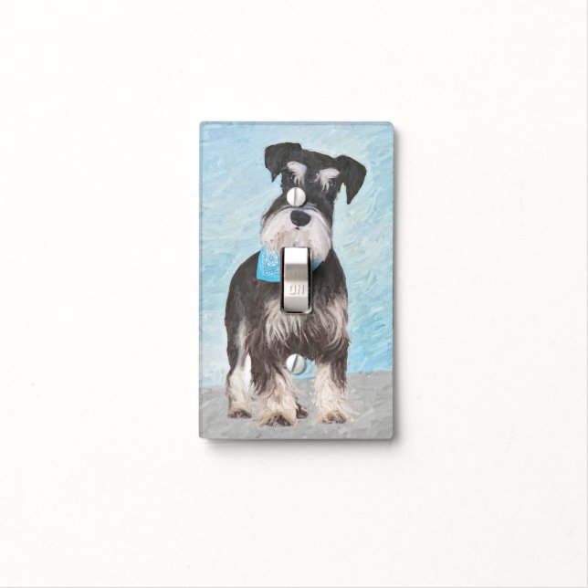 Schnauzer (Miniature) Painting - Cute Original Dog Light Switch Cover (In Situ)