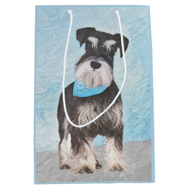 Schnauzer (Miniature) Painting - Cute Original Dog Medium Gift Bag (Front)