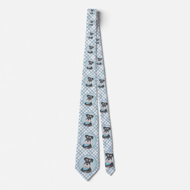 Schnauzer (Miniature) Painting - Cute Original Dog Neck Tie (Front)