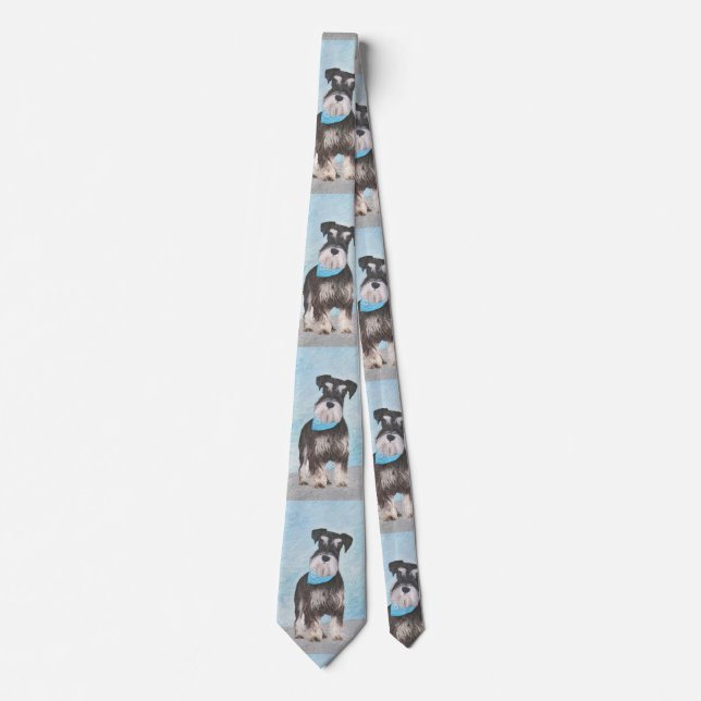 Schnauzer (Miniature) Painting - Cute Original Dog Neck Tie (Front)