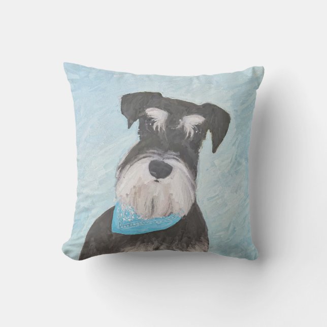 Schnauzer (Miniature) Painting - Cute Original Dog Outdoor Pillow (Front)