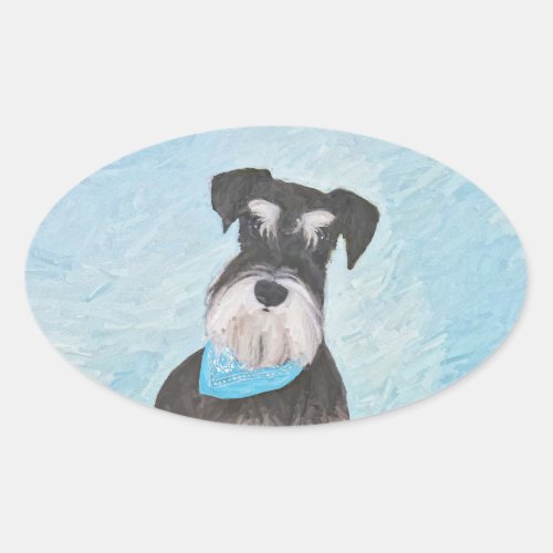 Schnauzer Miniature Painting _ Cute Original Dog Oval Sticker