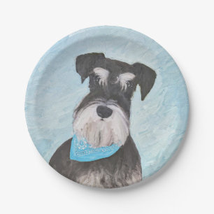 Schnauzer (Miniature) Painting - Cute Original Dog Paper Plates