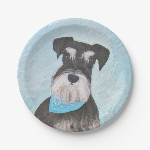 Schnauzer Miniature Painting _ Cute Original Dog Paper Plates