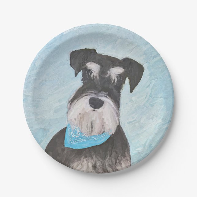 Schnauzer (Miniature) Painting - Cute Original Dog Paper Plates (Front)