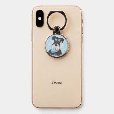 Schnauzer (Miniature) Painting - Cute Original Dog Phone Ring Stand