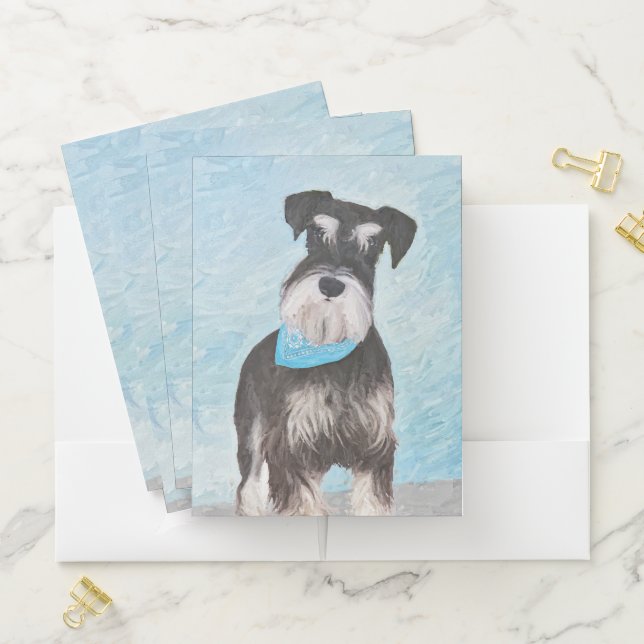 Schnauzer (Miniature) Painting - Cute Original Dog Pocket Folder (In Situ)