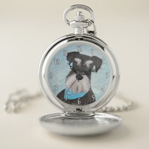 Schnauzer Miniature Painting _ Cute Original Dog Pocket Watch