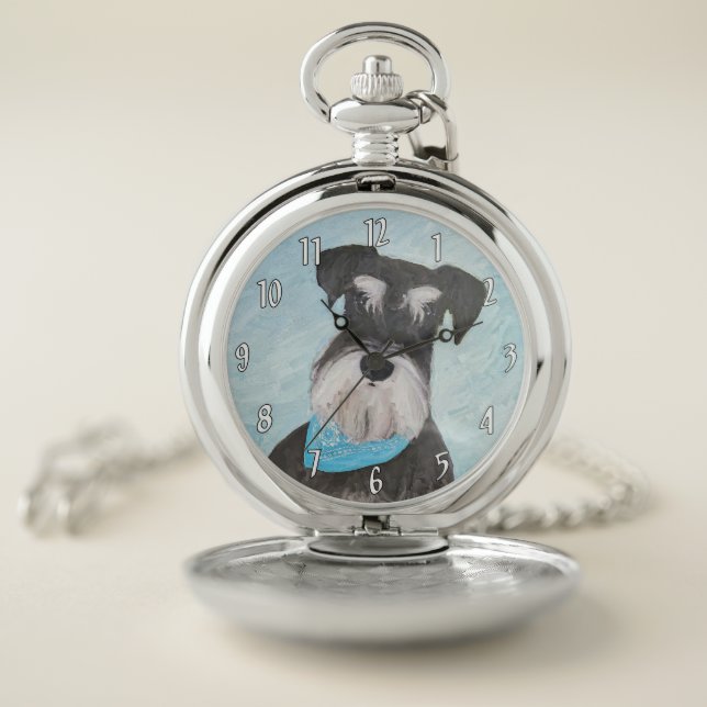 Schnauzer (Miniature) Painting - Cute Original Dog Pocket Watch (Inside)