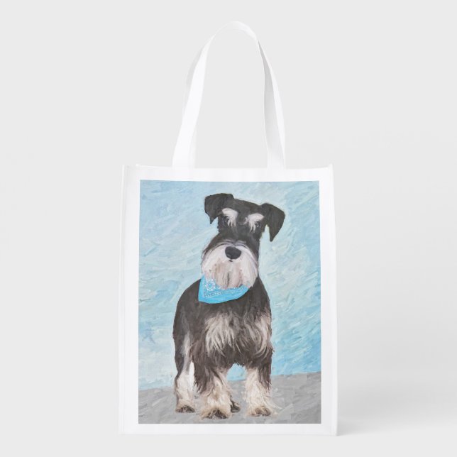 Schnauzer (Miniature) Painting - Cute Original Dog Reusable Grocery Bag (Back)