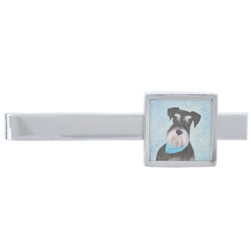 Schnauzer Miniature Painting _ Cute Original Dog Silver Finish Tie Bar