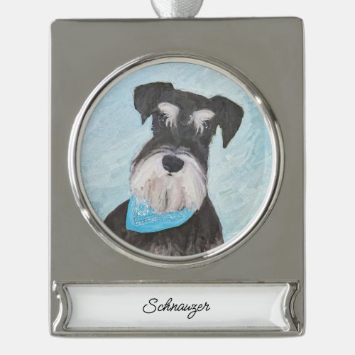 Schnauzer Miniature Painting _ Cute Original Dog Silver Plated Banner Ornament