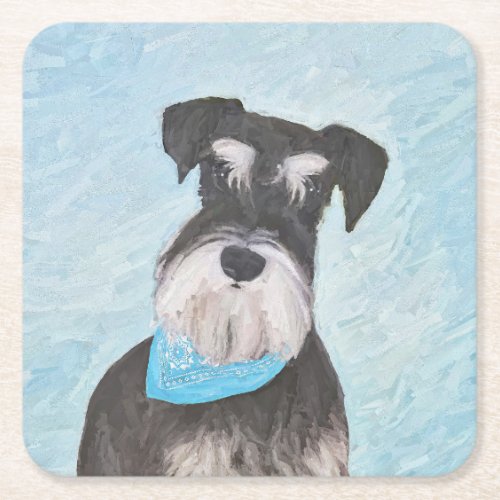 Schnauzer Miniature Painting _ Cute Original Dog Square Paper Coaster