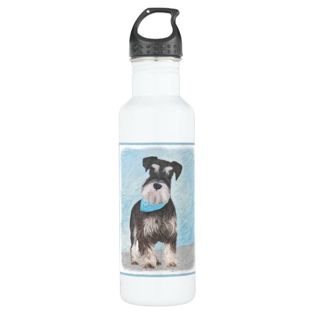 Schnauzer (Miniature) Painting - Cute Original Dog Stainless Steel Water Bottle (Front)