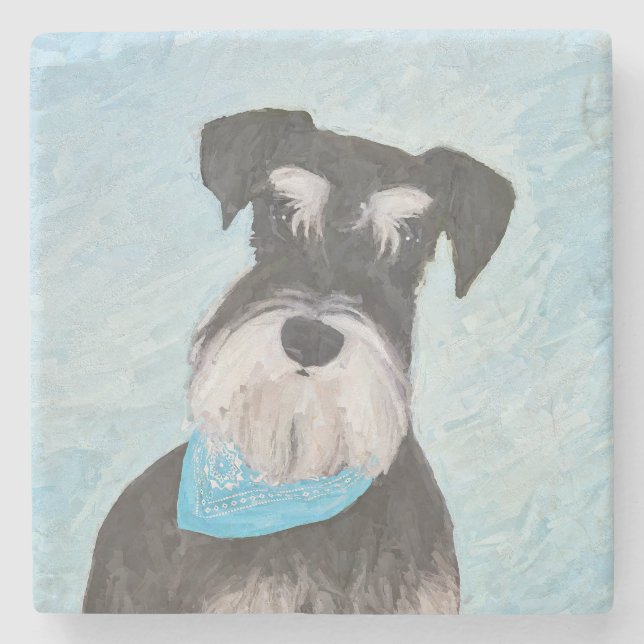 Schnauzer (Miniature) Painting - Cute Original Dog Stone Coaster (Front)