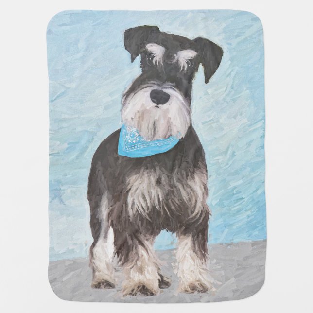 Schnauzer (Miniature) Painting - Cute Original Dog Stroller Blanket (Front)