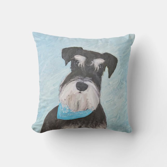 Schnauzer (Miniature) Painting - Cute Original Dog Throw Pillow (Front)