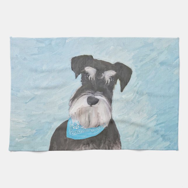 Schnauzer (Miniature) Painting - Cute Original Dog Towel (Horizontal)