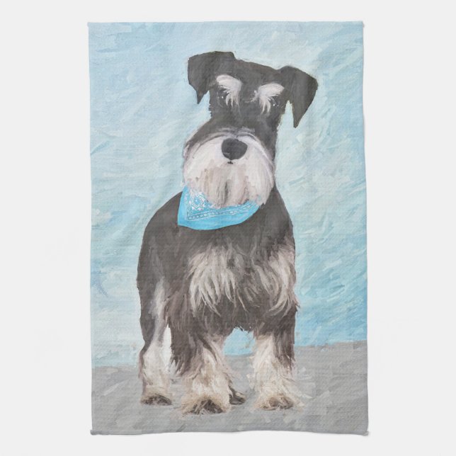 Schnauzer (Miniature) Painting - Cute Original Dog Towel (Vertical)